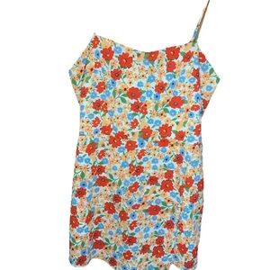 Women’s size Large Willow & Root Floral Romper- Red Yellow and Blue